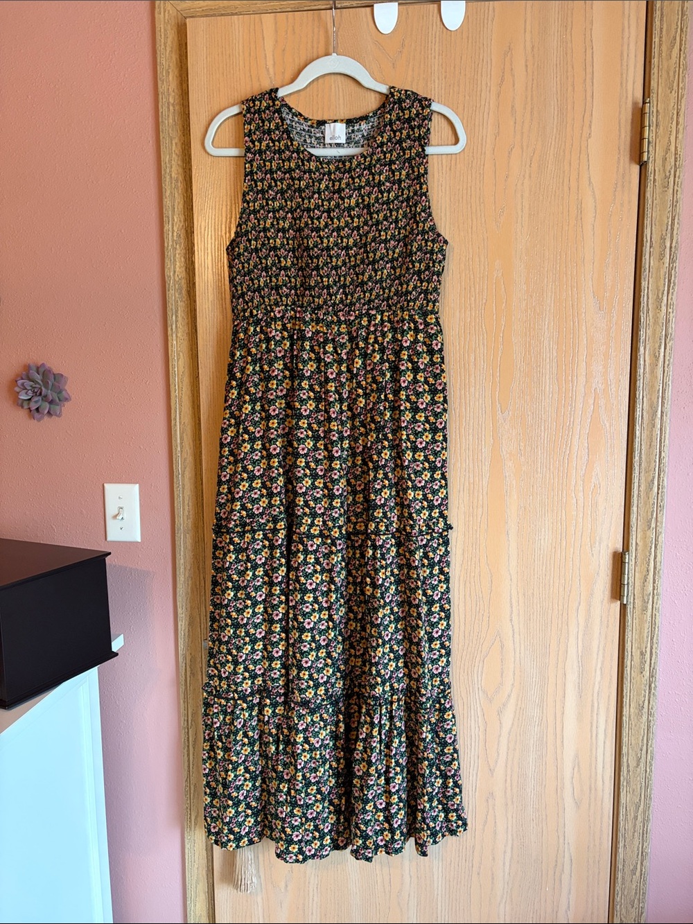 Piper and Scoot smocked bodice maxi dress, size large